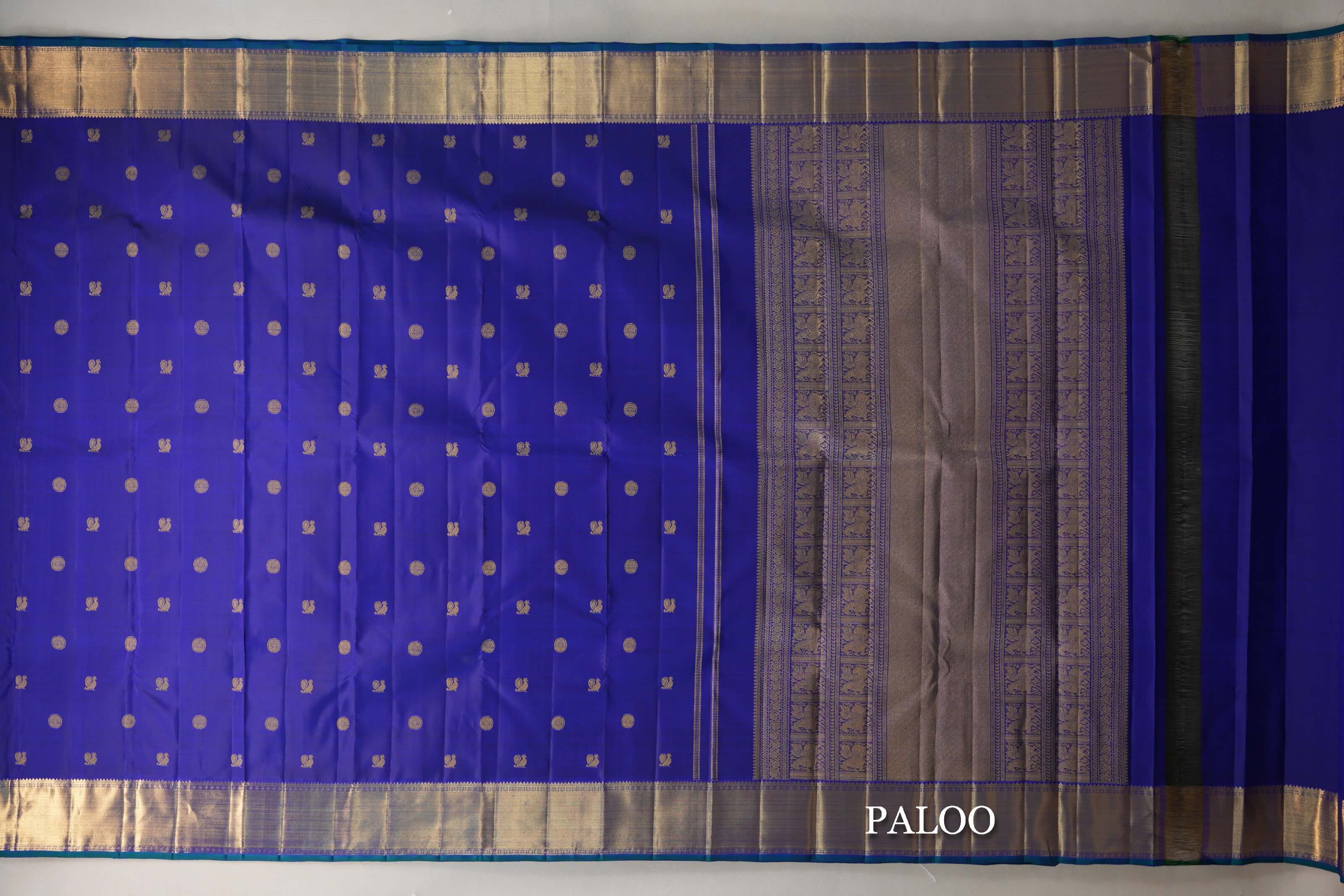 Deep Blue Vintage Heirloom Kanjivaram Silk Saree paloo