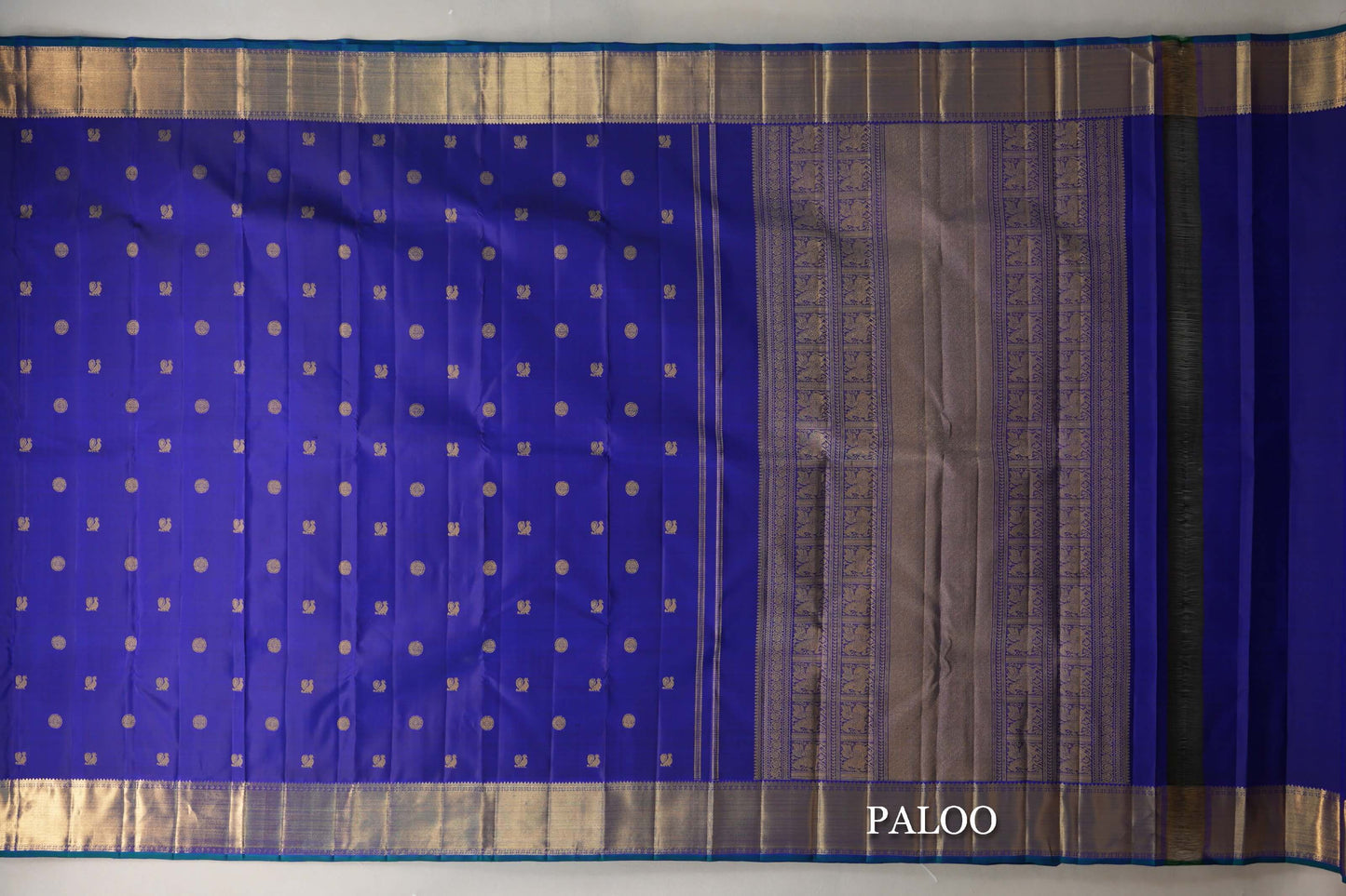 Deep Blue Vintage Heirloom Kanjivaram Silk Saree paloo