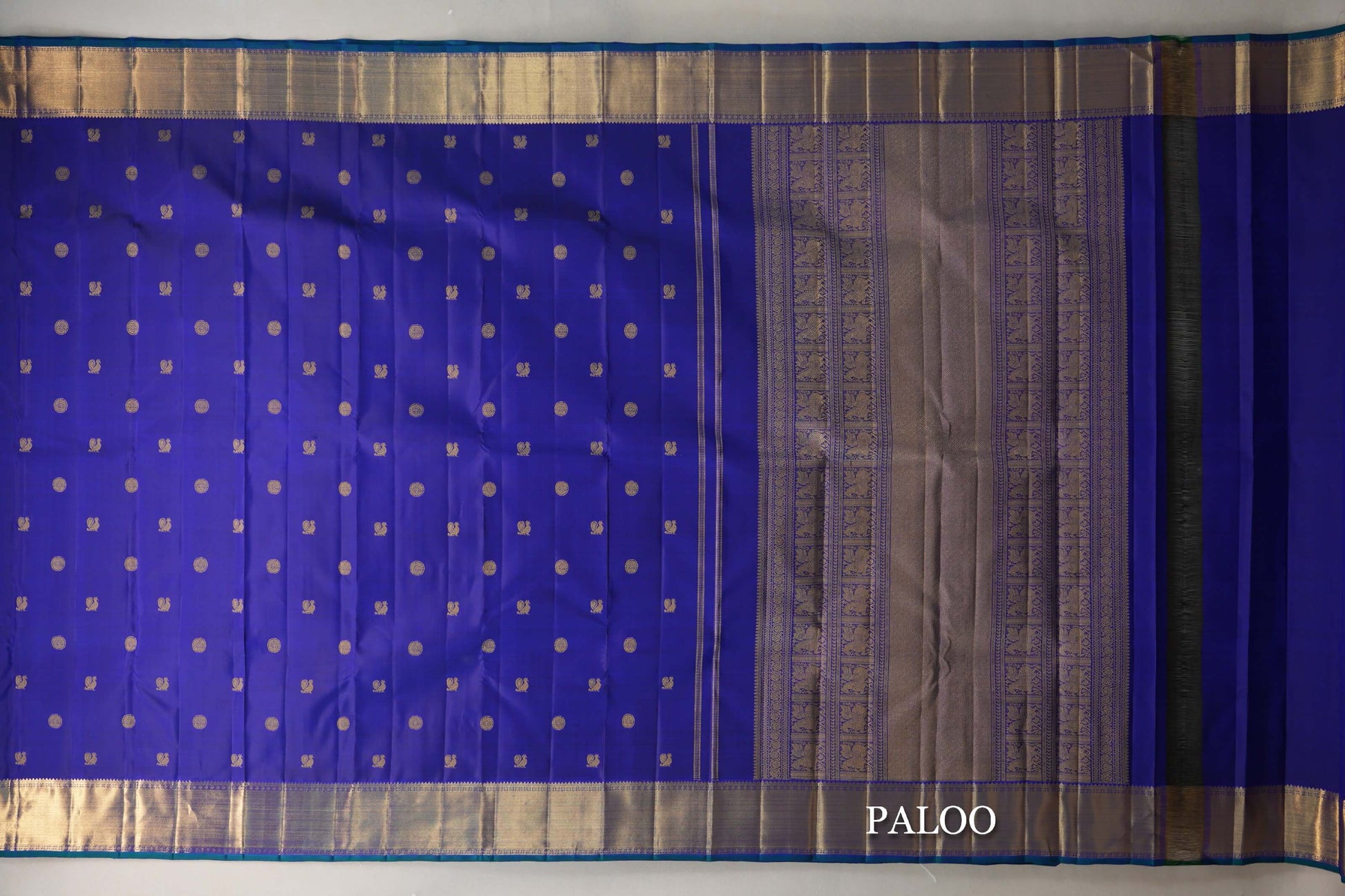 Deep Blue Vintage Heirloom Kanjivaram Silk Saree paloo