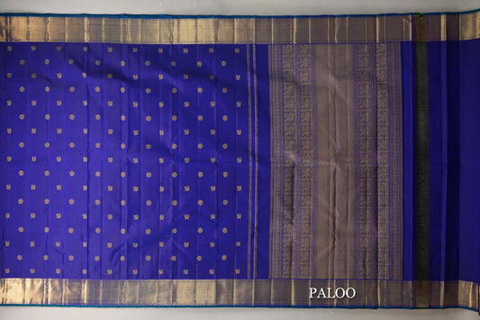Deep Blue Vintage Heirloom Kanjivaram Silk Saree paloo