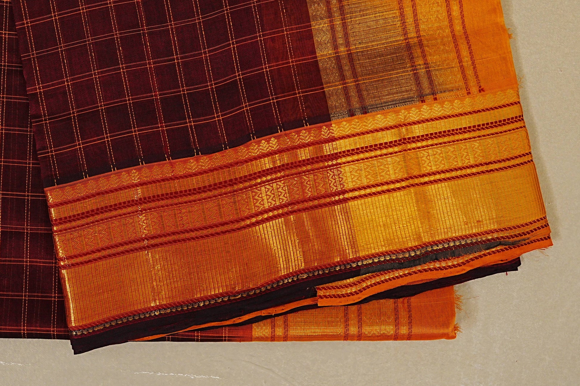 Deep Maroon Silk Cotton Saree border zoom