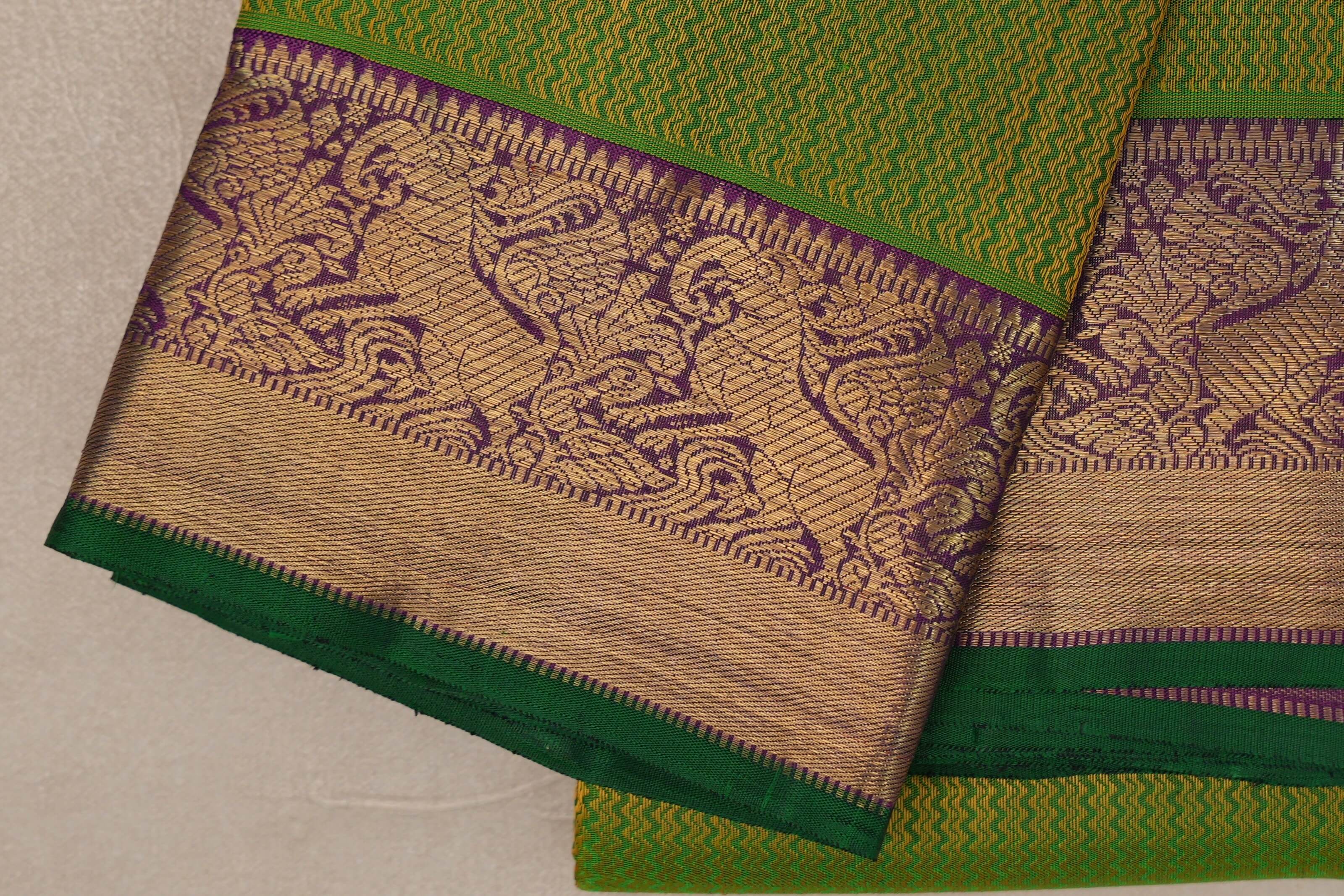 Dual Tone of Yellow and Green Vintage Heirloom Kanjivaram Silk Saree border