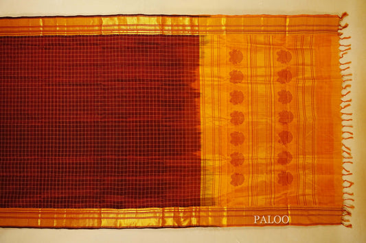  Deep Maroon Silk Cotton Saree paloo