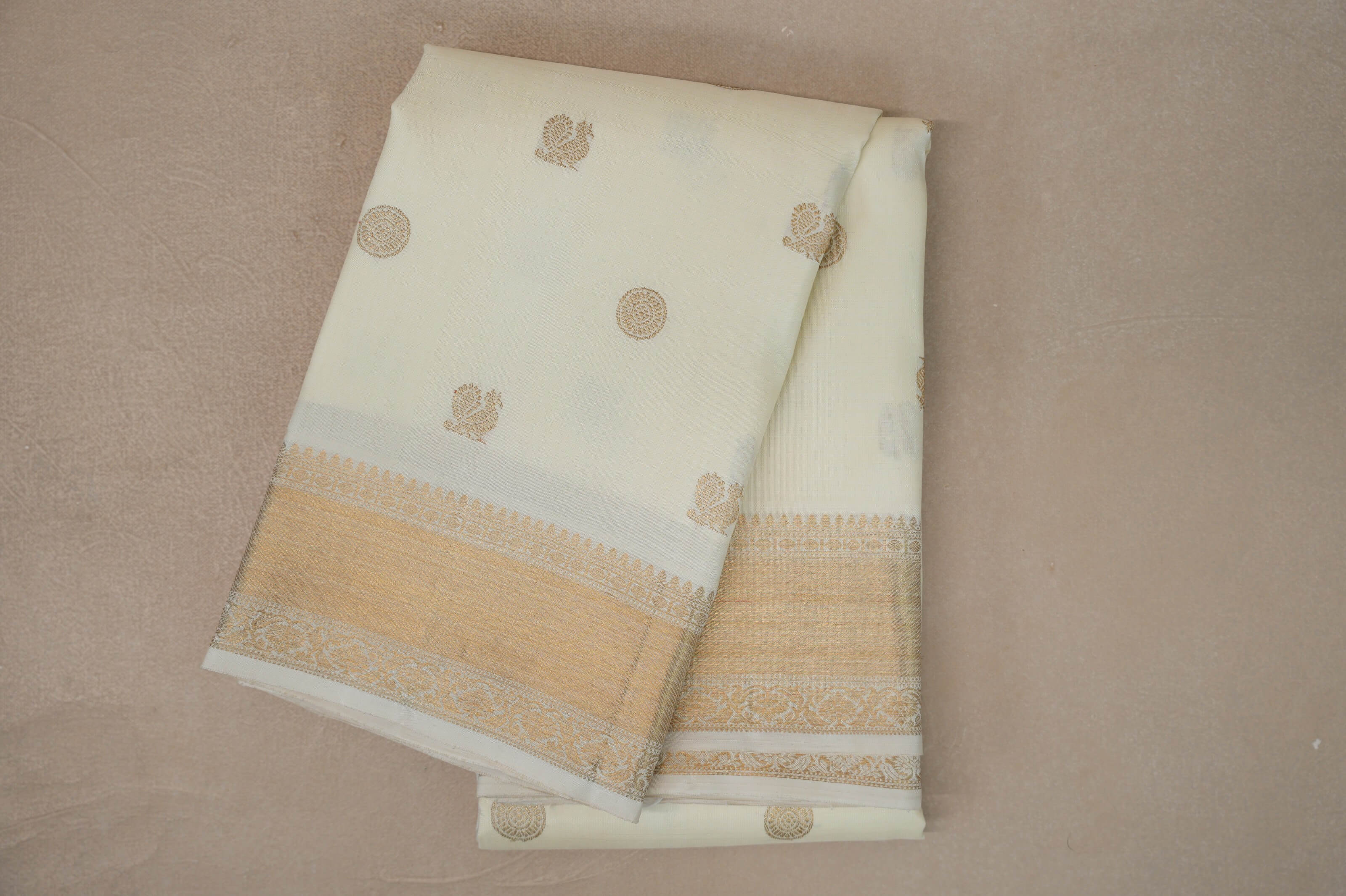 Cream Vintage Heirloom Kanjivaram Silk Saree