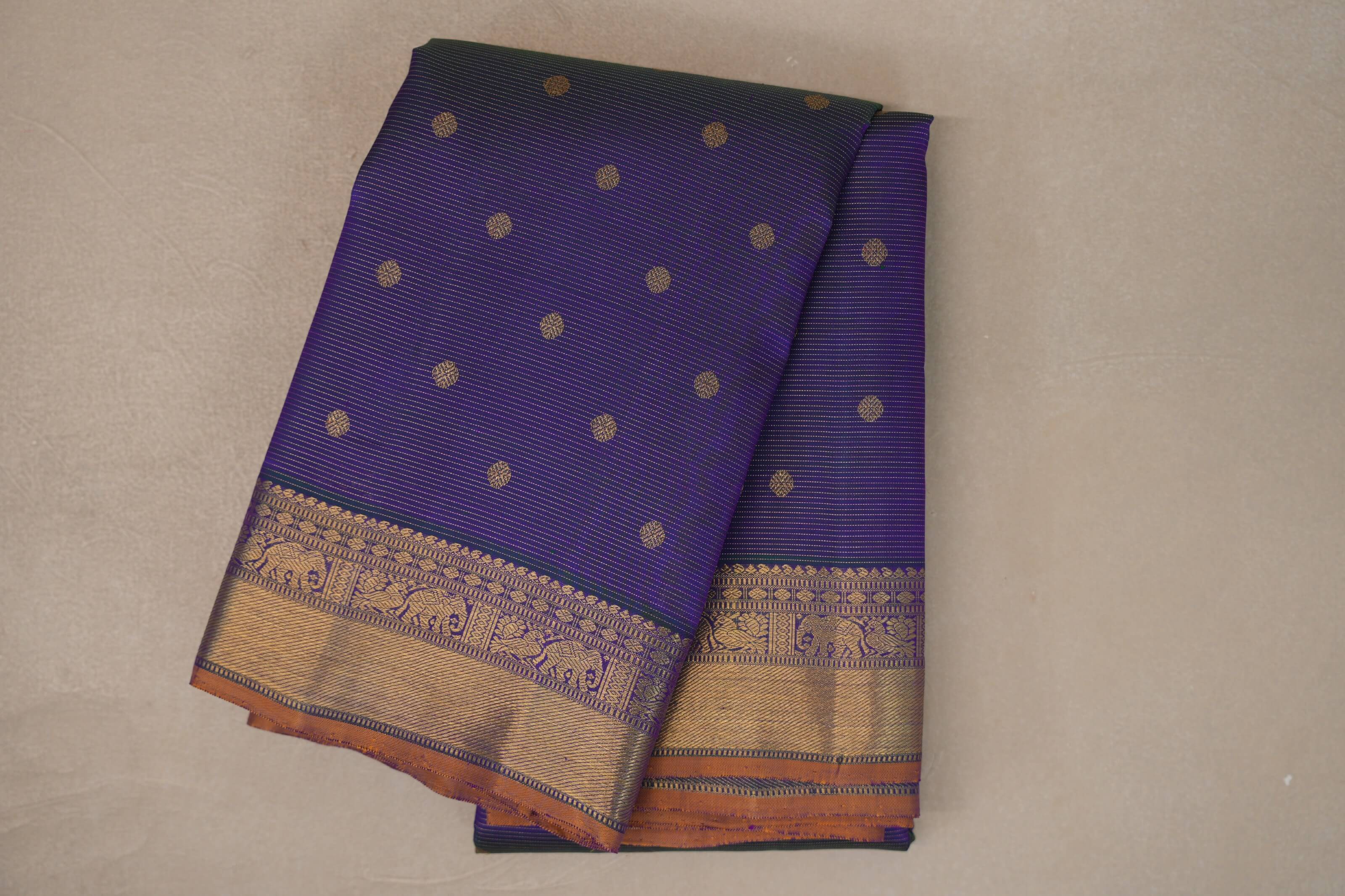 Dual Tone of Green and Blue Vaira Oosi Vintage Heirloom Kanjivaram Silk Saree 