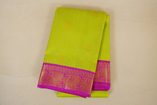 folded Bright Parrot Green Vintage Kanjivaram Silk Saree 