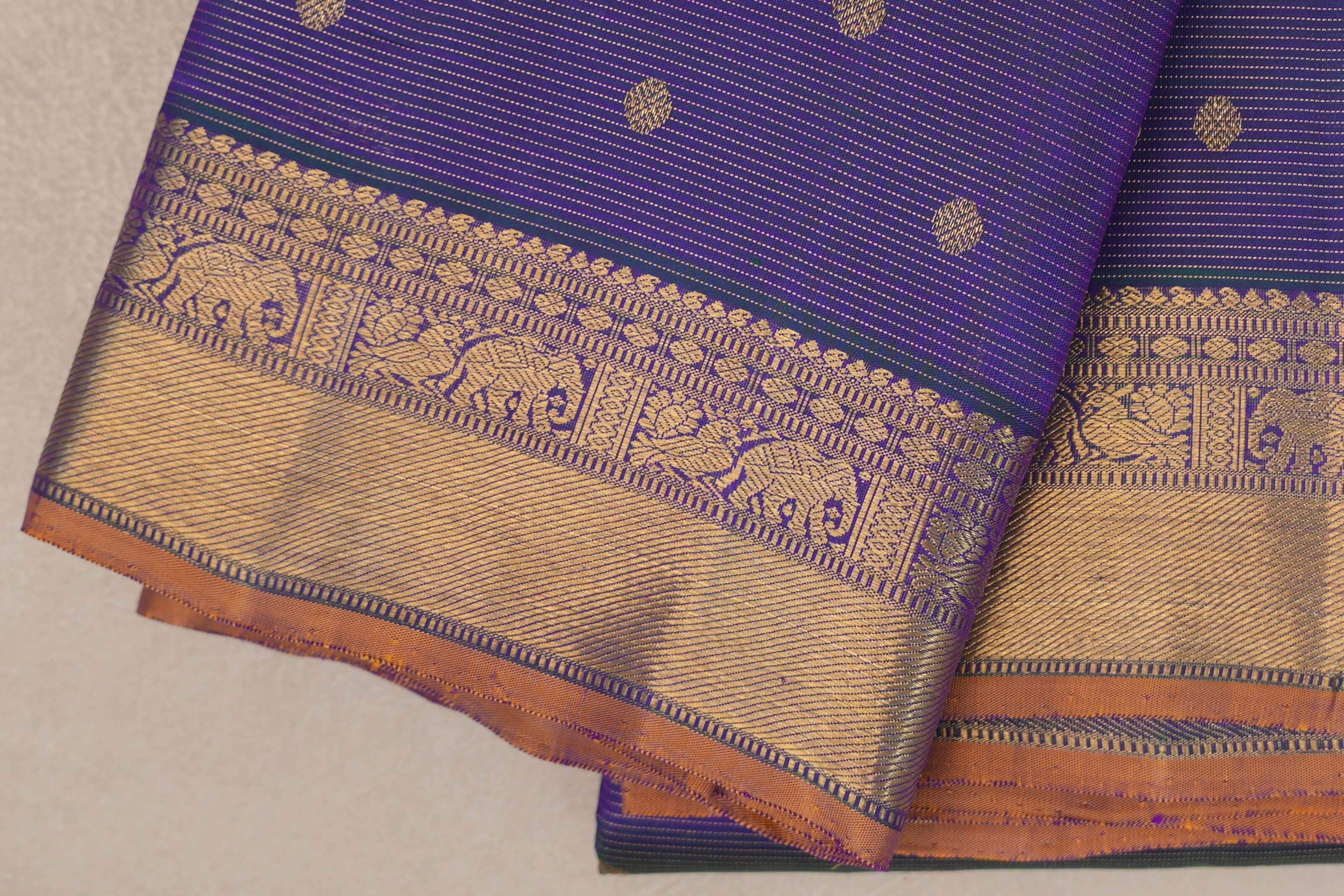 Dual Tone of Green and Blue Vaira Oosi Vintage Heirloom Kanjivaram Silk Saree border