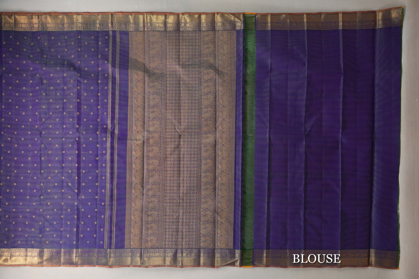 Dual Tone of Green and Blue Vaira Oosi Vintage Heirloom Kanjivaram Silk Saree  blouse