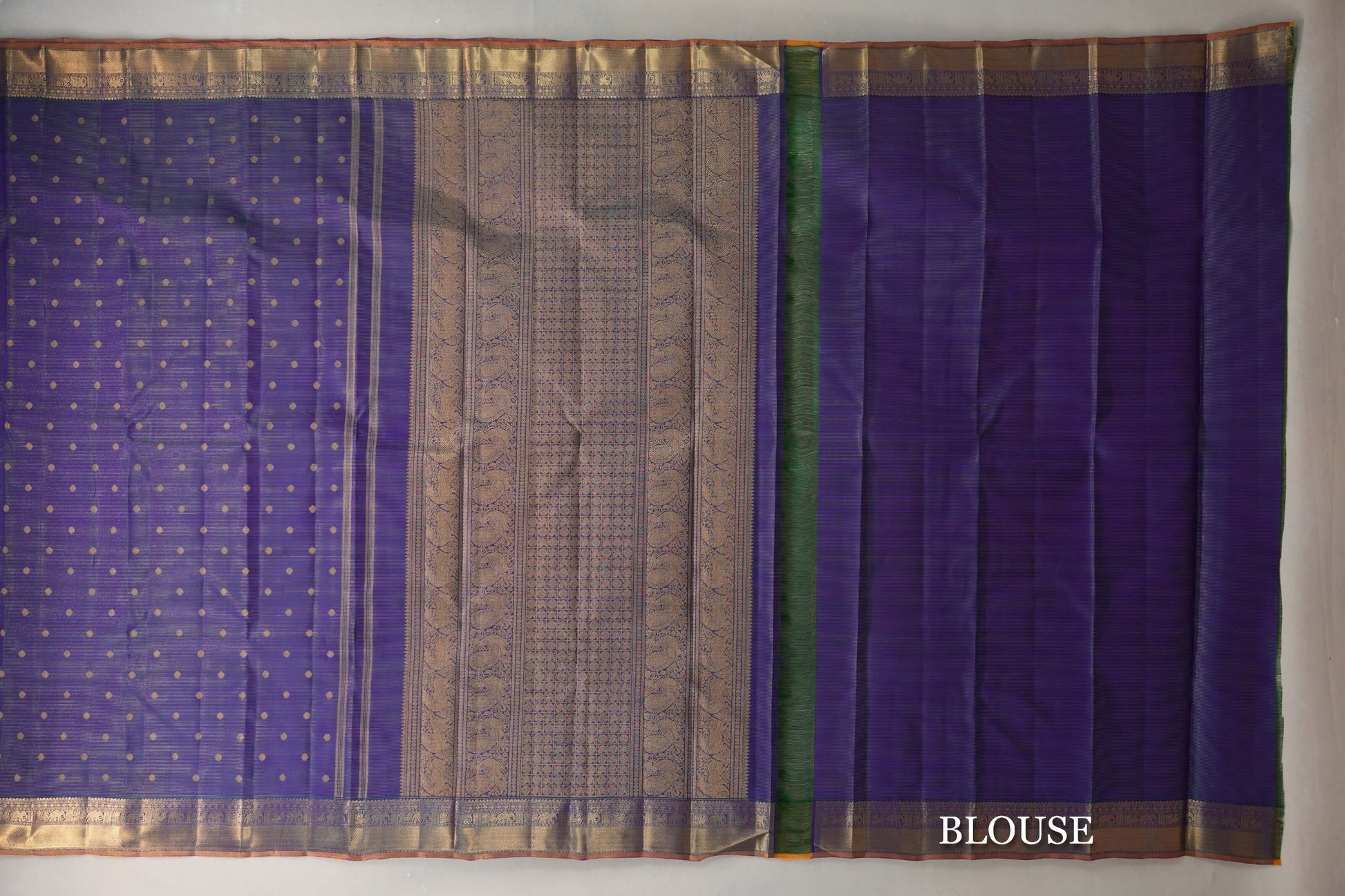 Dual Tone of Green and Blue Vaira Oosi Vintage Heirloom Kanjivaram Silk Saree  blouse