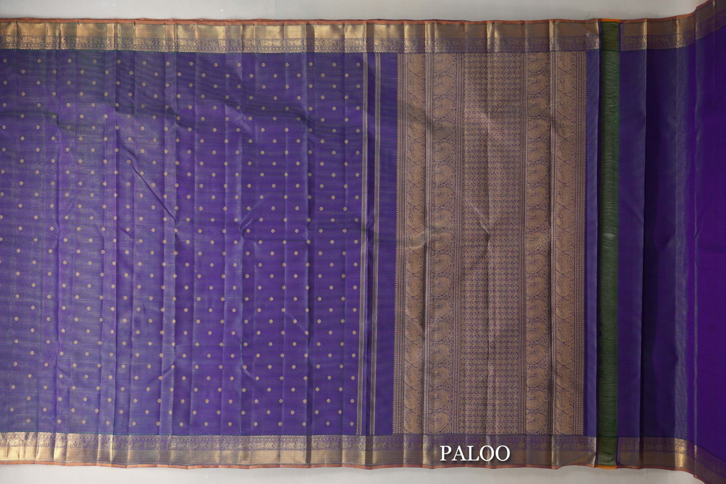 Dual Tone of Green and Blue Vaira Oosi Vintage Heirloom Kanjivaram Silk Saree  paloo