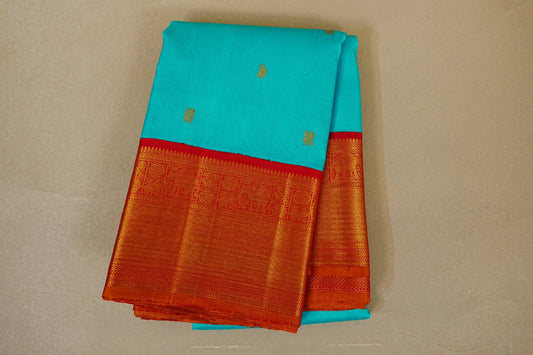 folded Rama Blue Vintage Kanjivaram Silk Saree