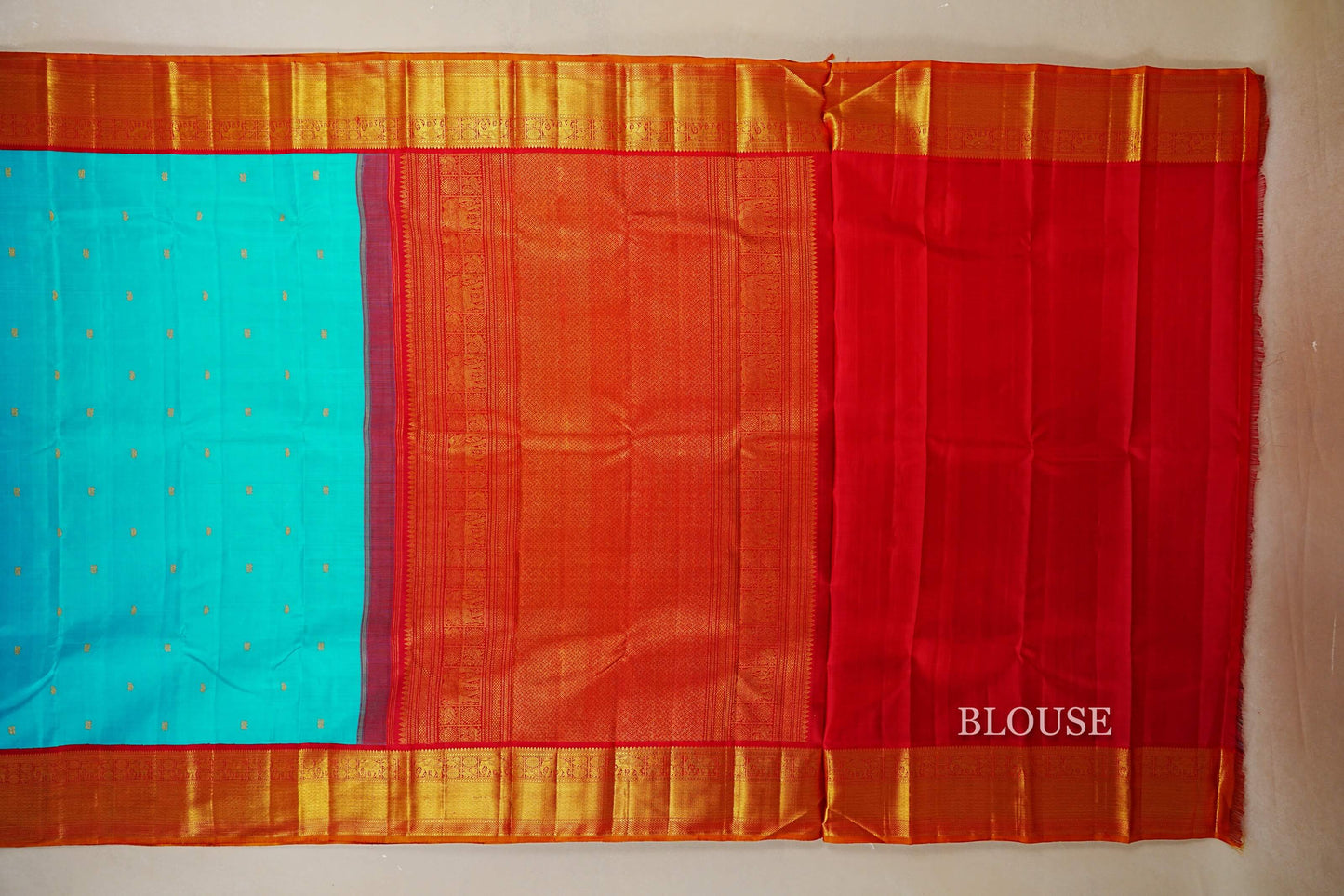 Rama Blue Vintage Kanjivaram Silk Saree blouse
