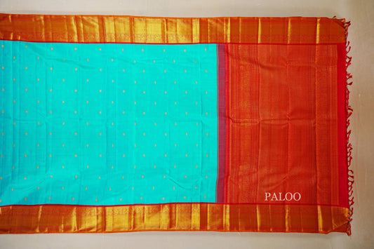 Rama Blue Vintage Kanjivaram Silk Saree paloo