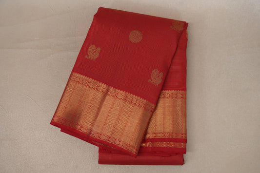 Bright Red Vaira Oosi Vintage Heirloom Kanjivaram Silk Saree