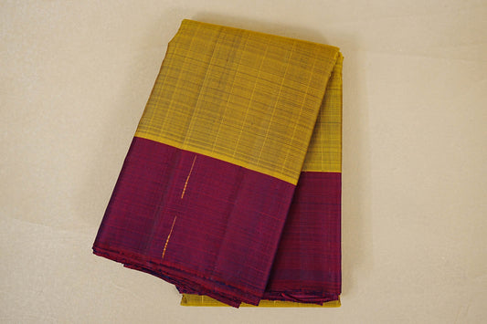 folded Olive Green with Wine Borders Vintage Kanjivaram Silk Saree
