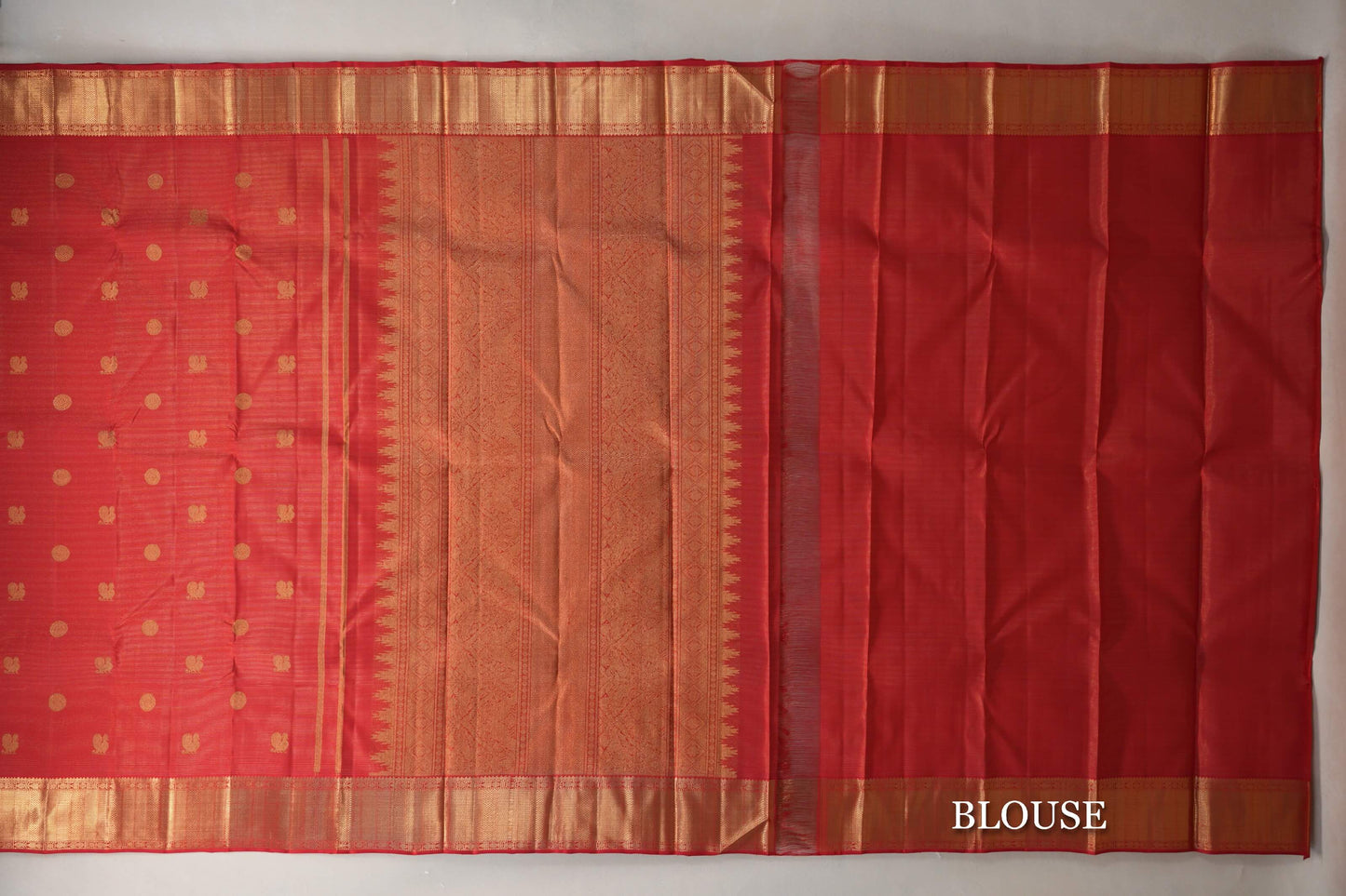Bright Red Vaira Oosi Vintage Heirloom Kanjivaram Silk Saree blouse
