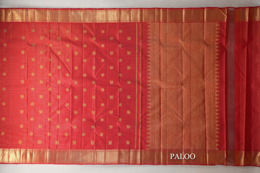 Bright Red Vaira Oosi Vintage Heirloom Kanjivaram Silk Saree paloo