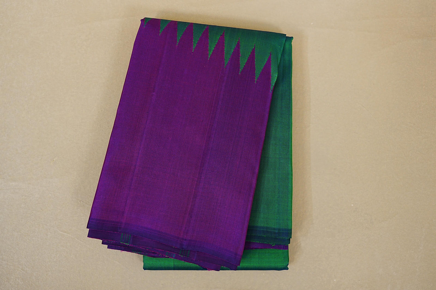 folded Dual Tone Emerald Green and Blue Vintage Kanjivaram Silk Saree