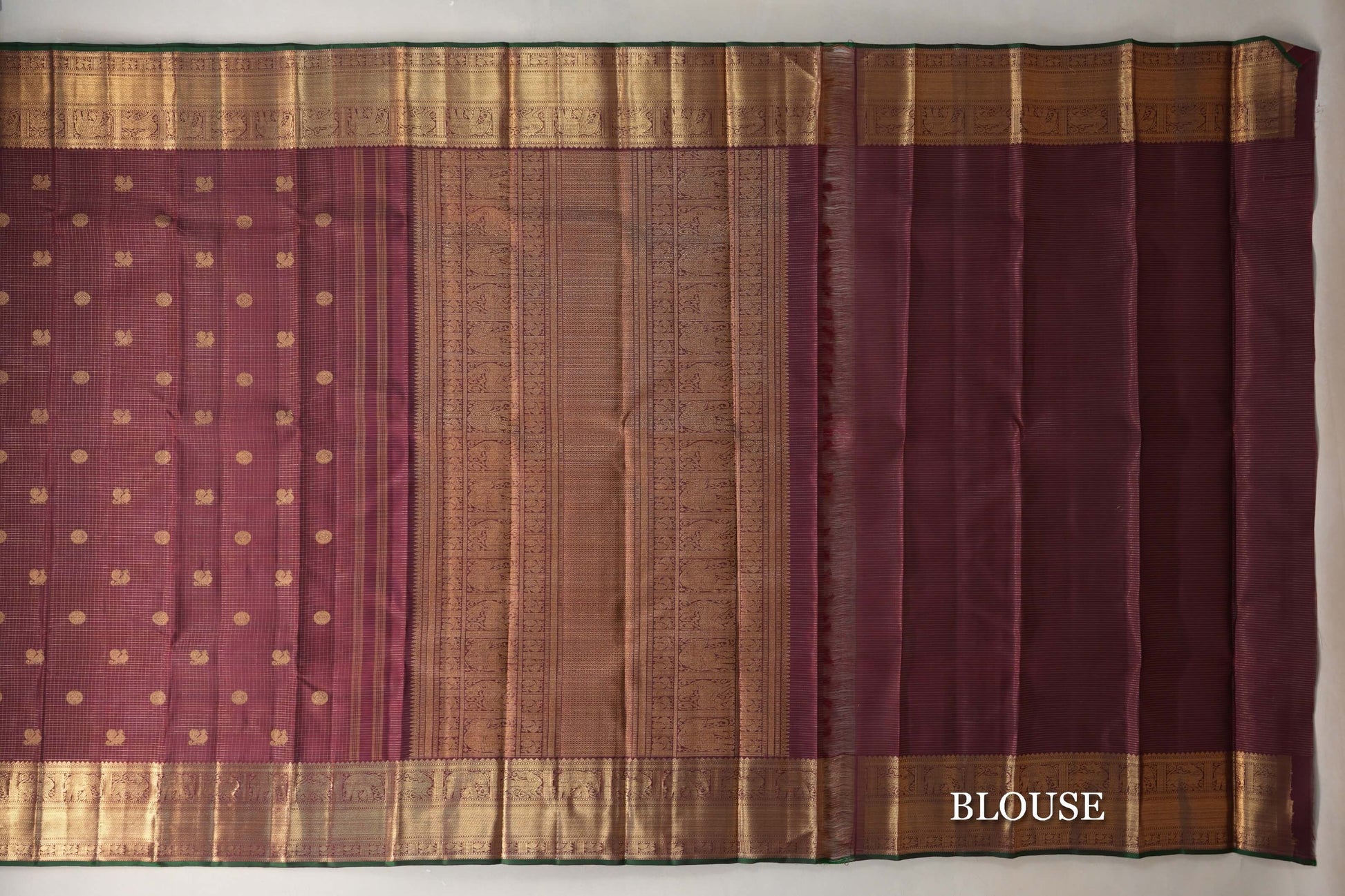 Deep Maroon with Small Zari Checks Vintage Heirloom Kanjivaram Silk Saree blouse