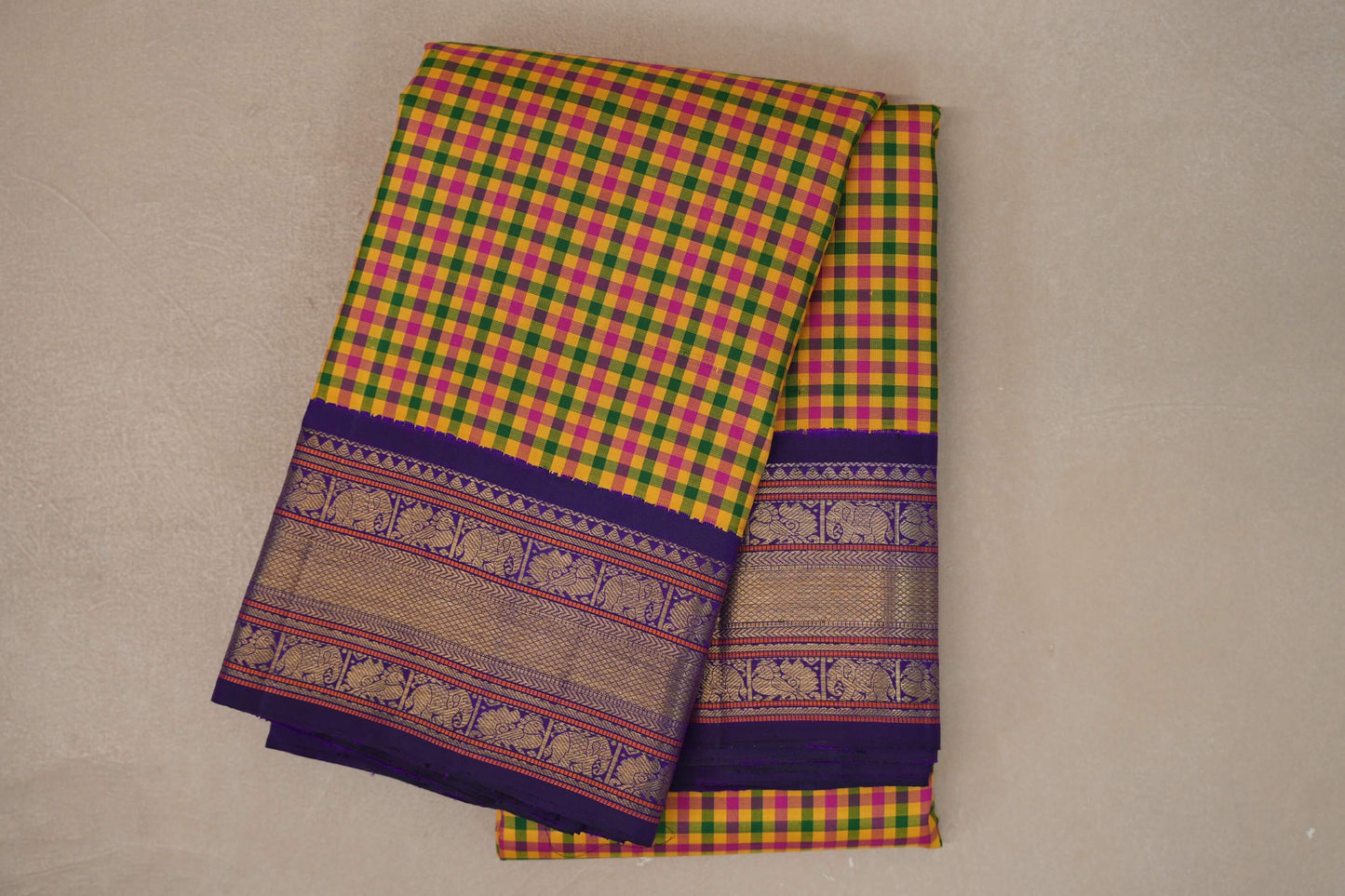 Multicolour Checks Vintage Heirloom Kanjivaram Silk Saree