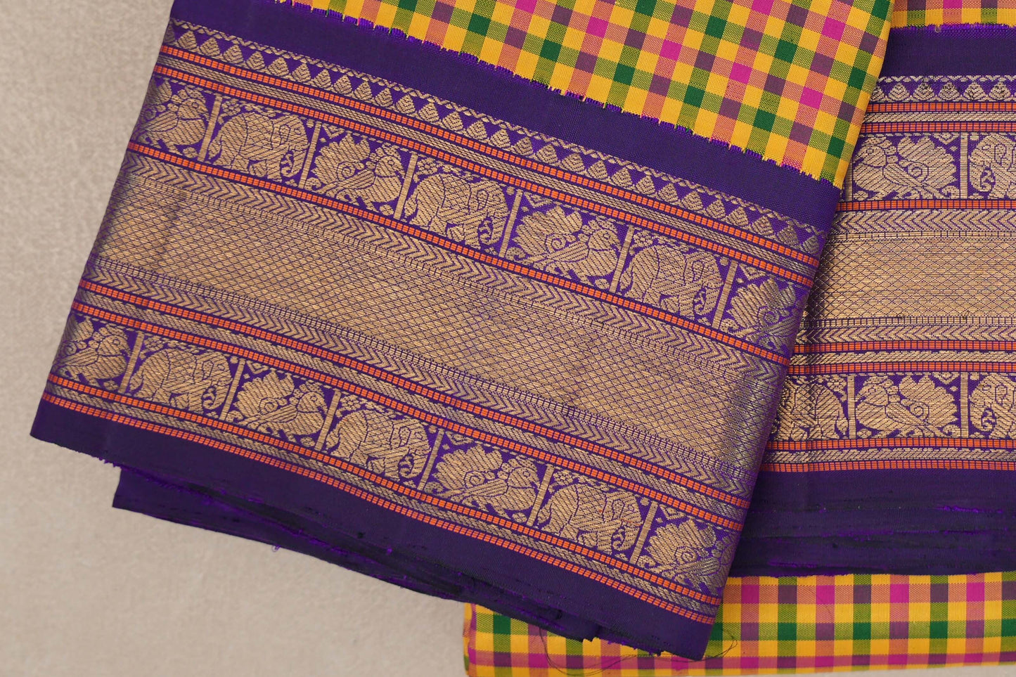 Multicolour Checks Vintage Heirloom Kanjivaram Silk Saree border