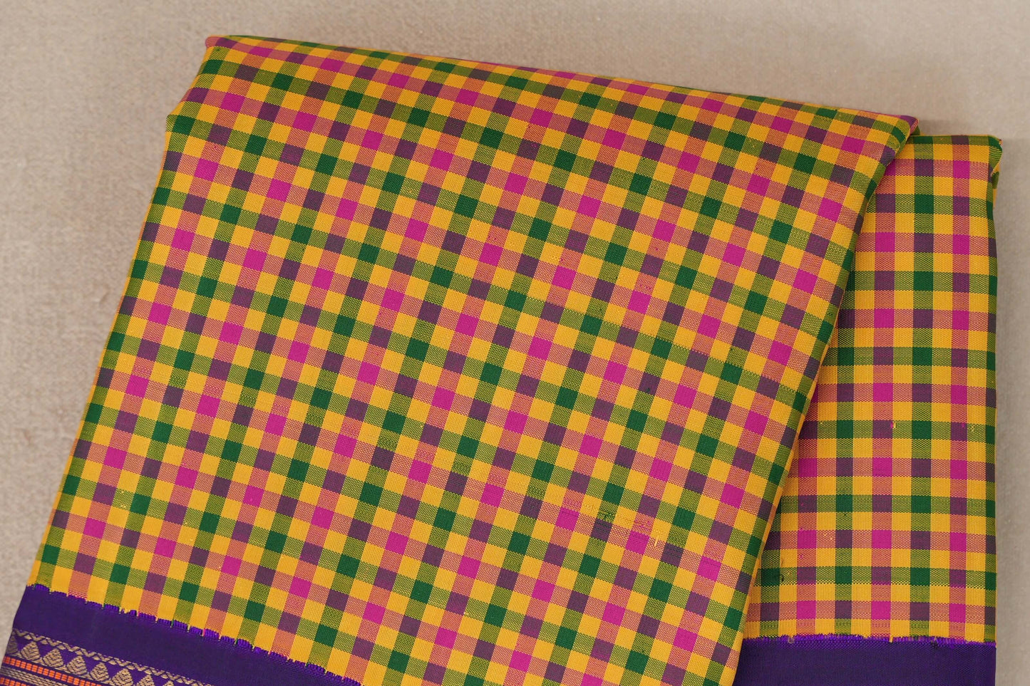 Multicolour Checks Vintage Heirloom Kanjivaram Silk Saree body