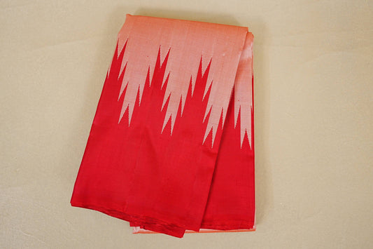 folded Peach with Red Borders Vintage Kanjivaram Silk Saree 