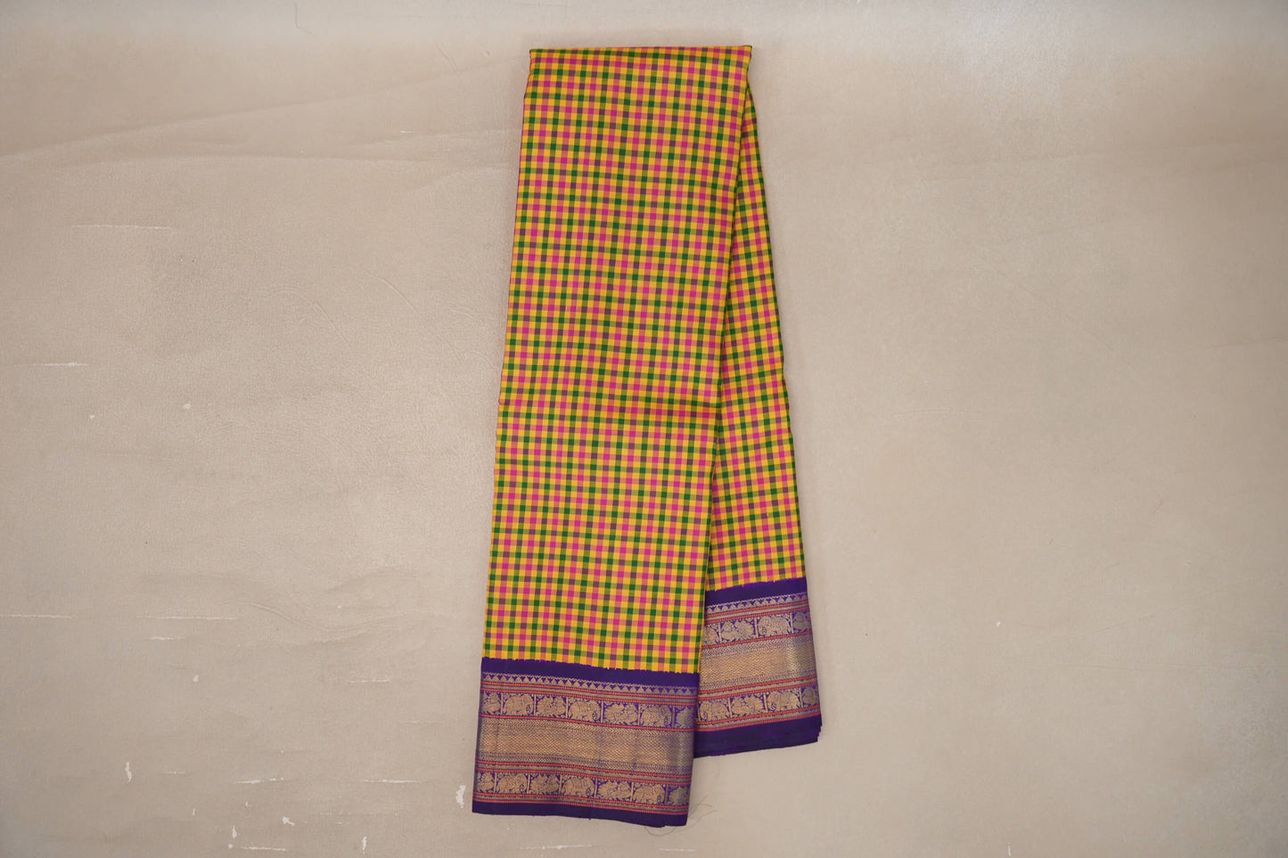 Online Multicolour Checks Vintage Heirloom Kanjivaram Silk Saree