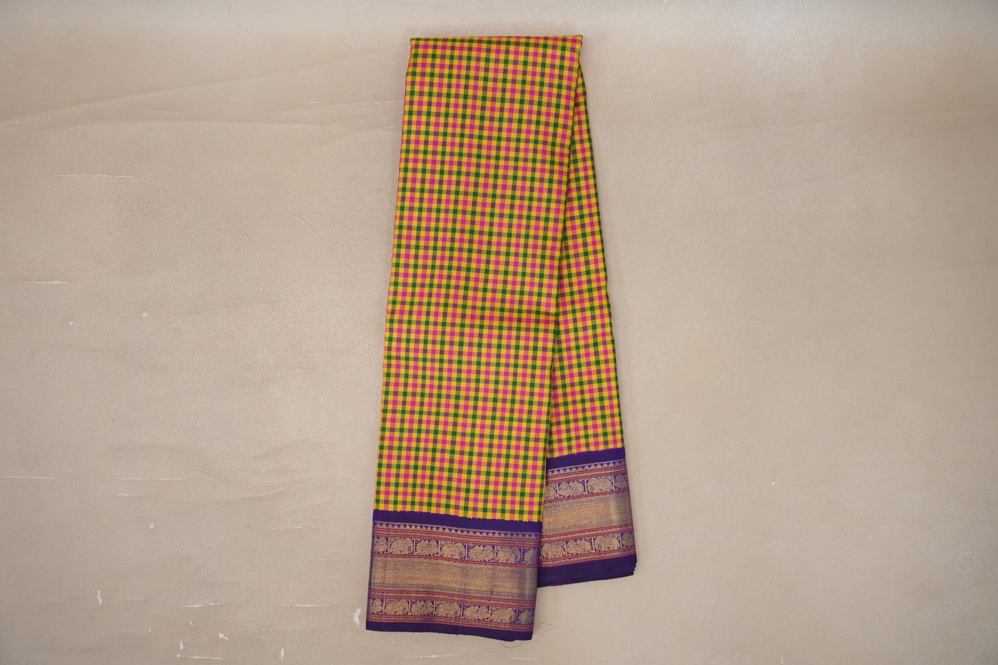 Online Multicolour Checks Vintage Heirloom Kanjivaram Silk Saree