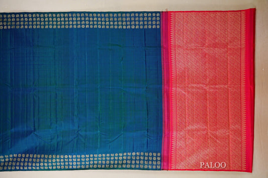 Peacock Blue Thread Woven Vintage Kanjivaram Silk Saree paloo