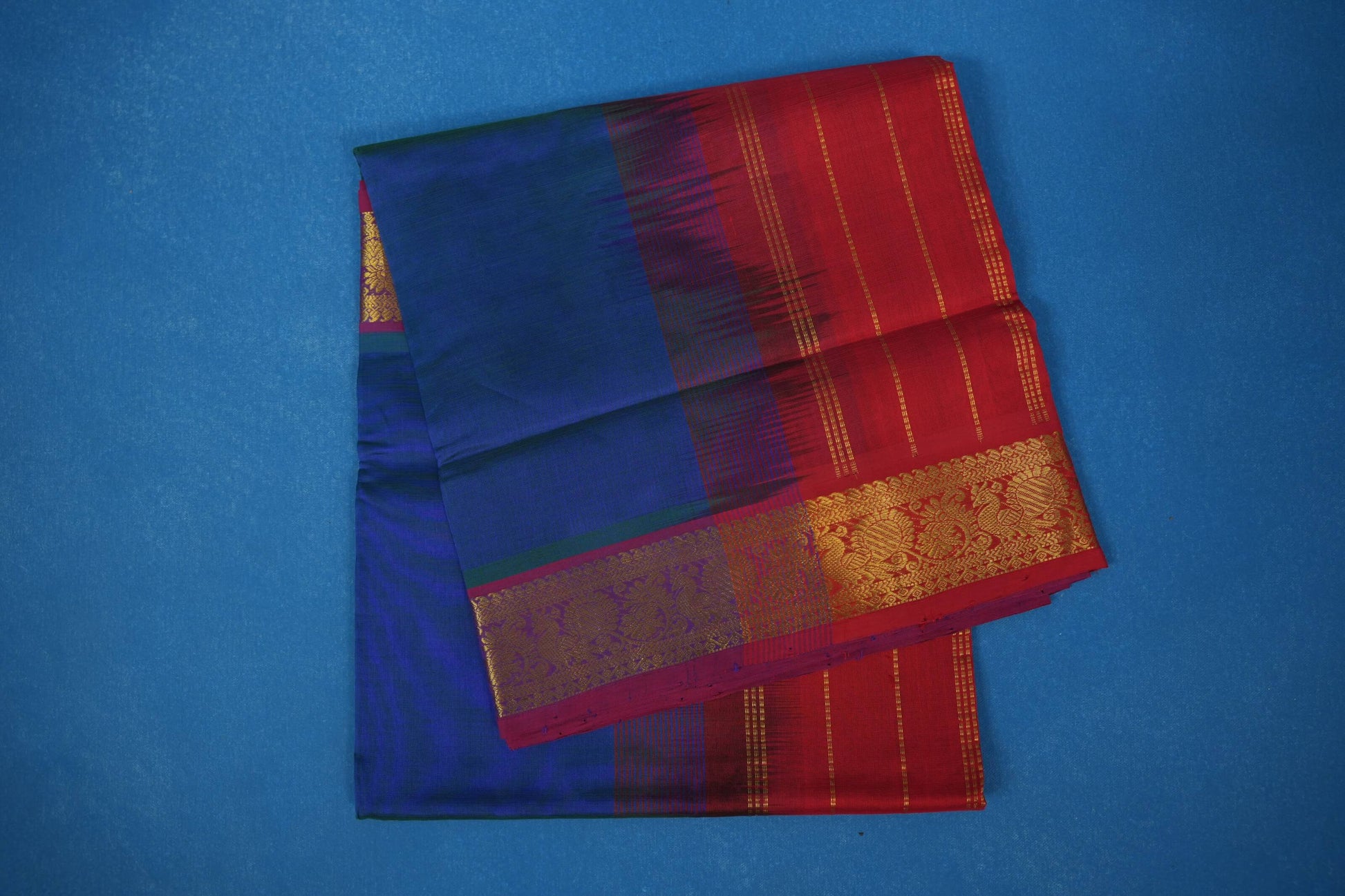 Peacock blue vintage silk cotton saree