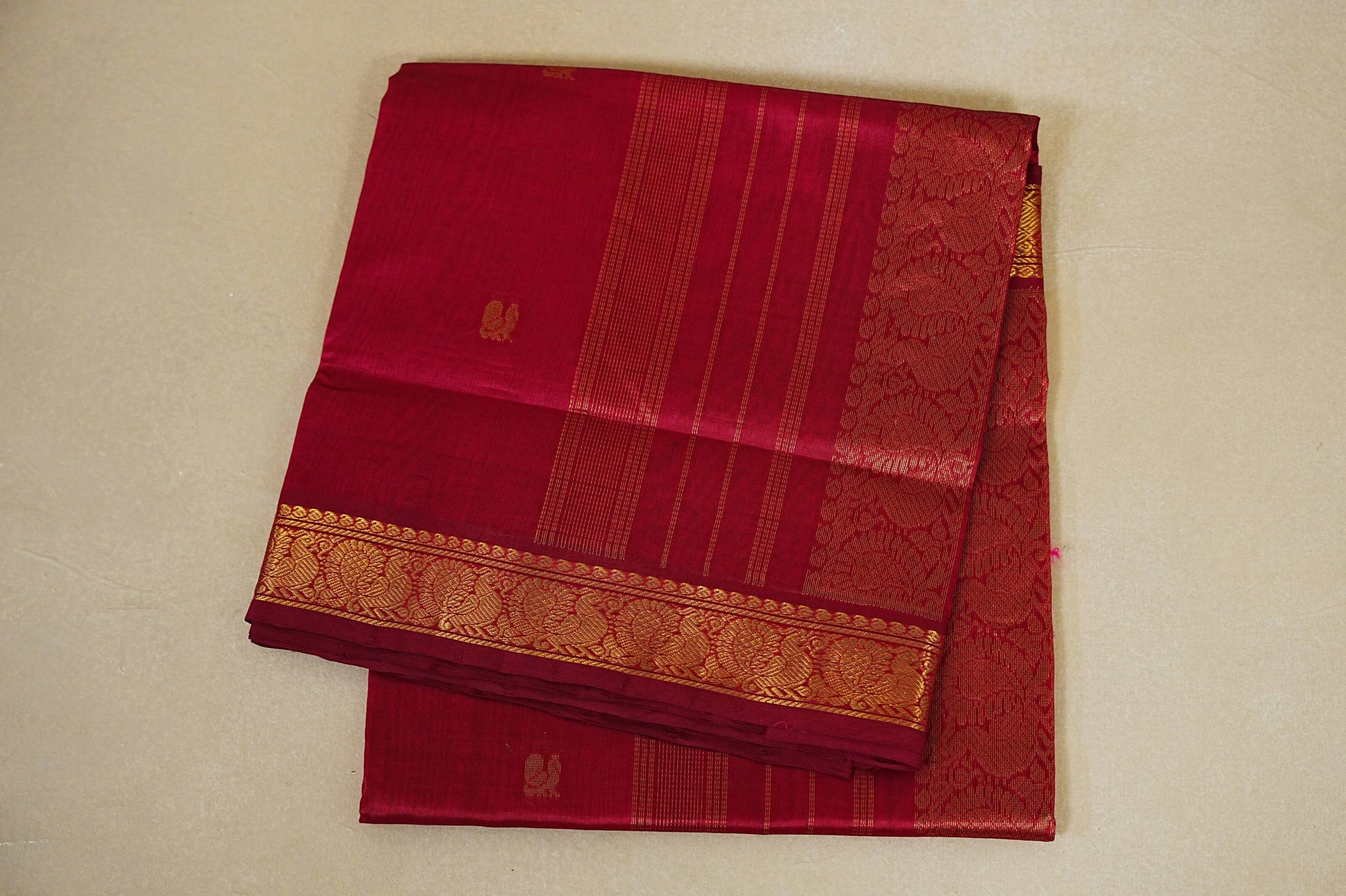 folded  Reddish Pink Vegan Silk Cotton Saree