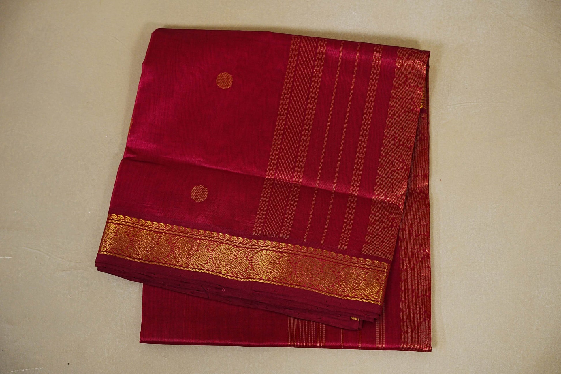 folded Reddish Pink Vegan Silk Cotton Saree