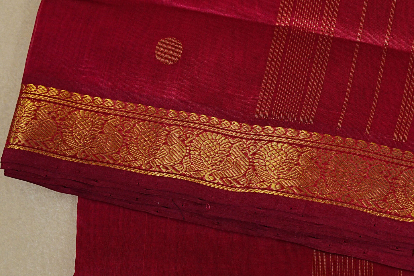  Reddish Pink Vegan Silk Cotton Saree border zoom