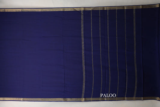 Navy Blue Mysore Silk Saree paloo