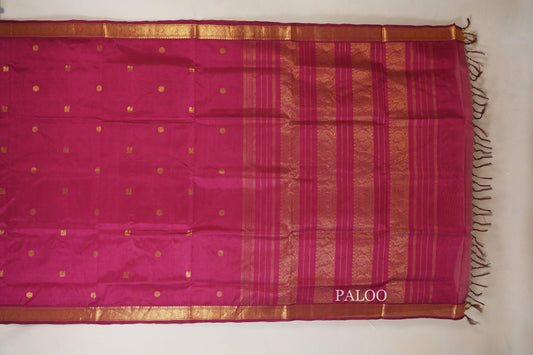  Reddish Pink Vegan Silk Cotton Saree paloo