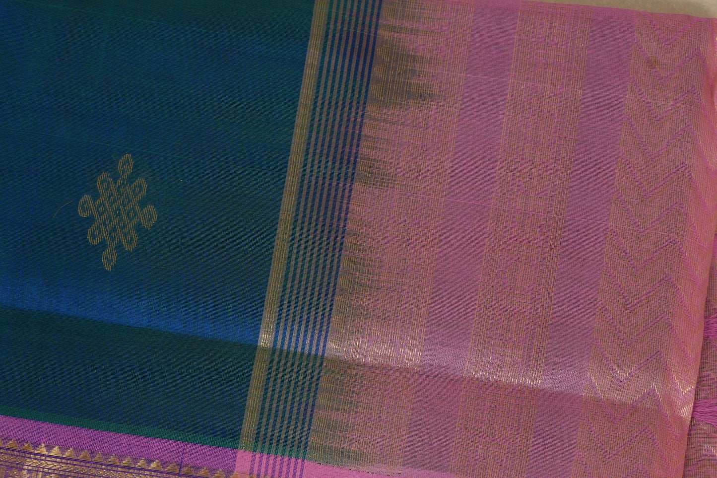  Peacock Blue Vegan Silk Cotton Saree  body zoom