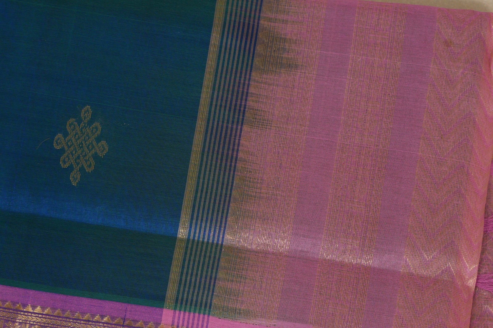  Peacock Blue Vegan Silk Cotton Saree  body zoom