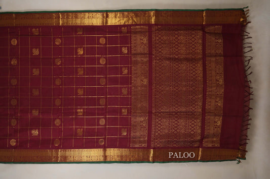 Reddish Maroon Vegan Silk Cotton Saree  paloo