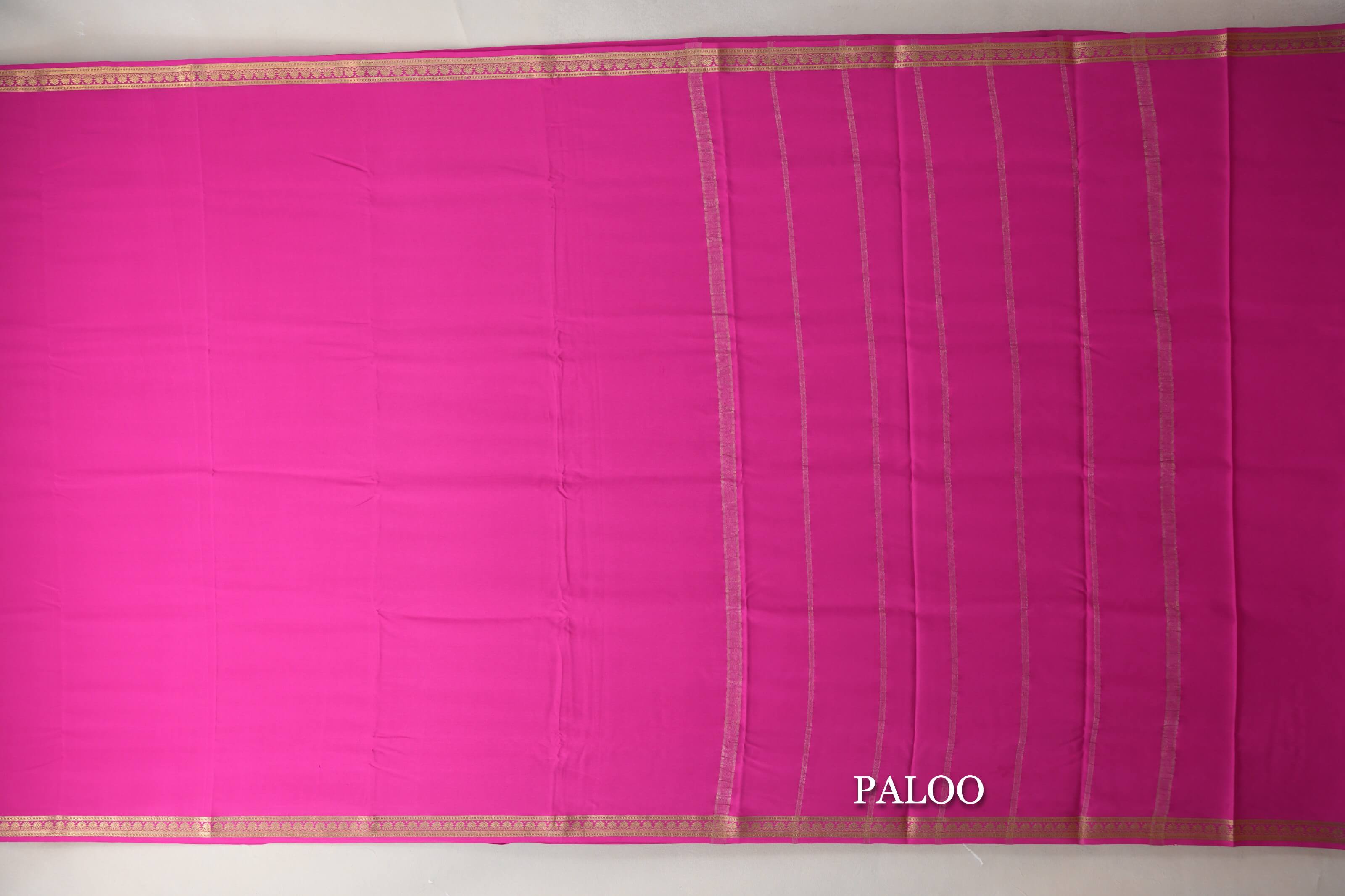 Bright Pink Mysore Silk Saree paloo