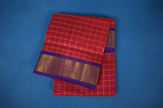 Tomato pink ten yards madisar silk saree