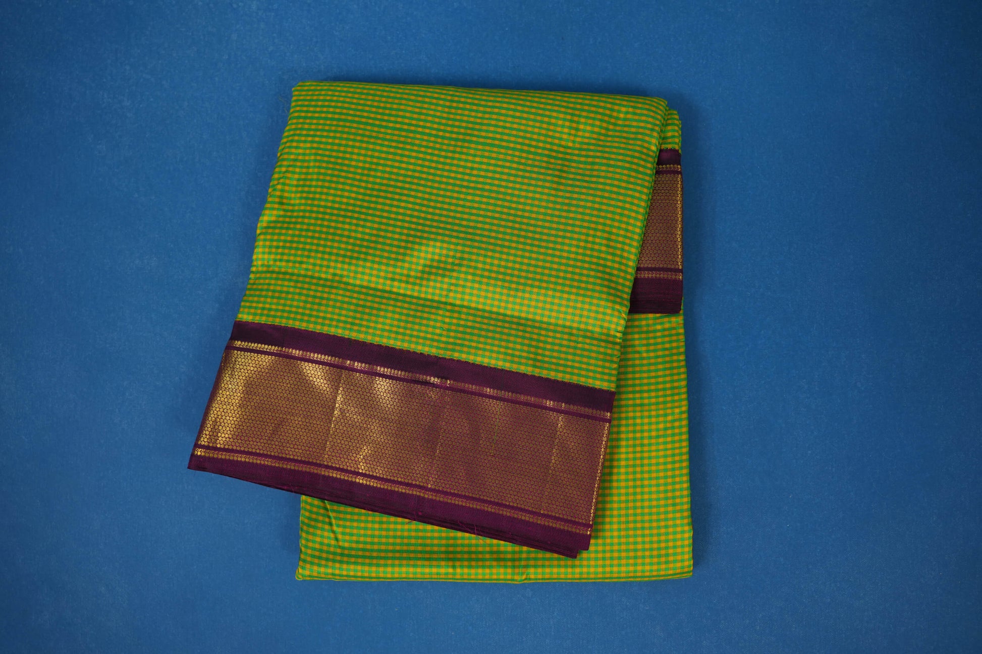Green with yellow ten yards madisar silk saree