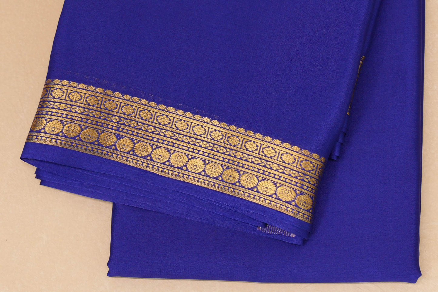 Deep Royal Blue Mysore Silk Saree  border zoom