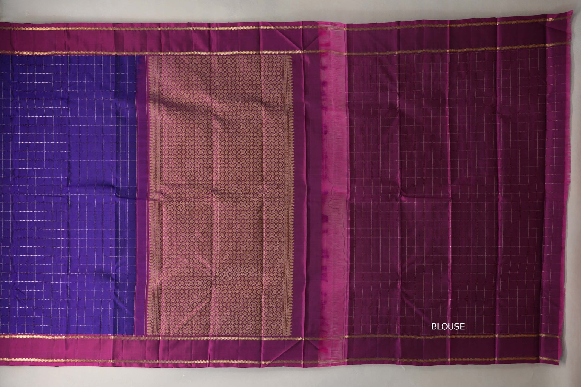 Violet Purple with Deep magenta Vintage Kanjivaram Silk Saree blouse