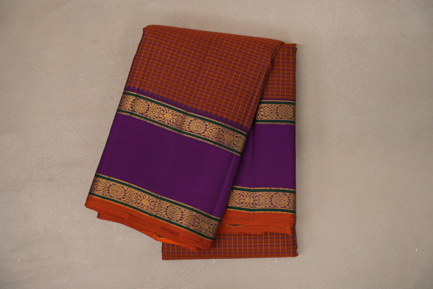 Rust Orange with purple Vintage Kanjivaram Silk Saree by Shreenivas Silks
