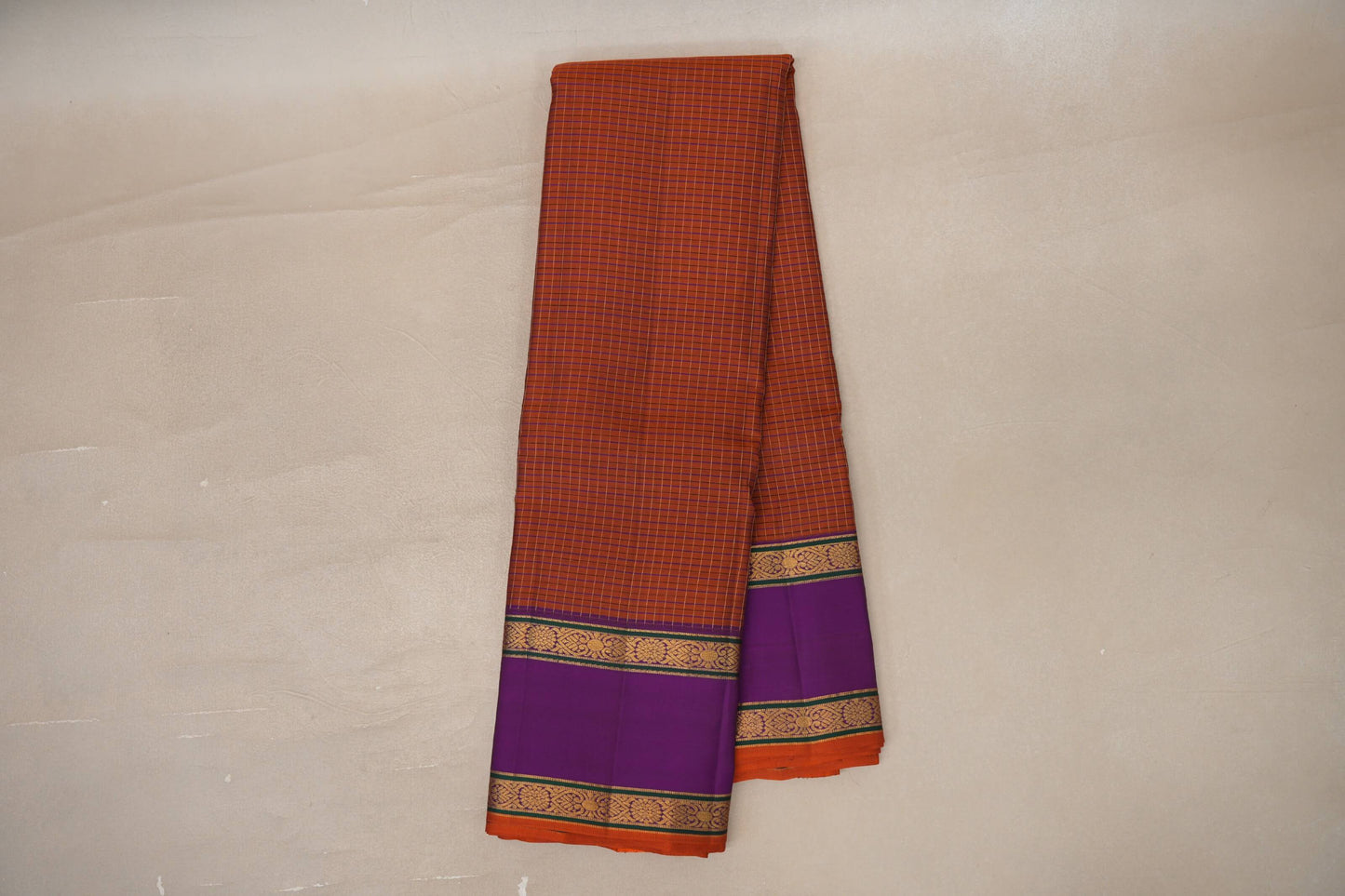 Rust Orange with purple Vintage Kanjivaram Silk Saree by Shreenivas Silks