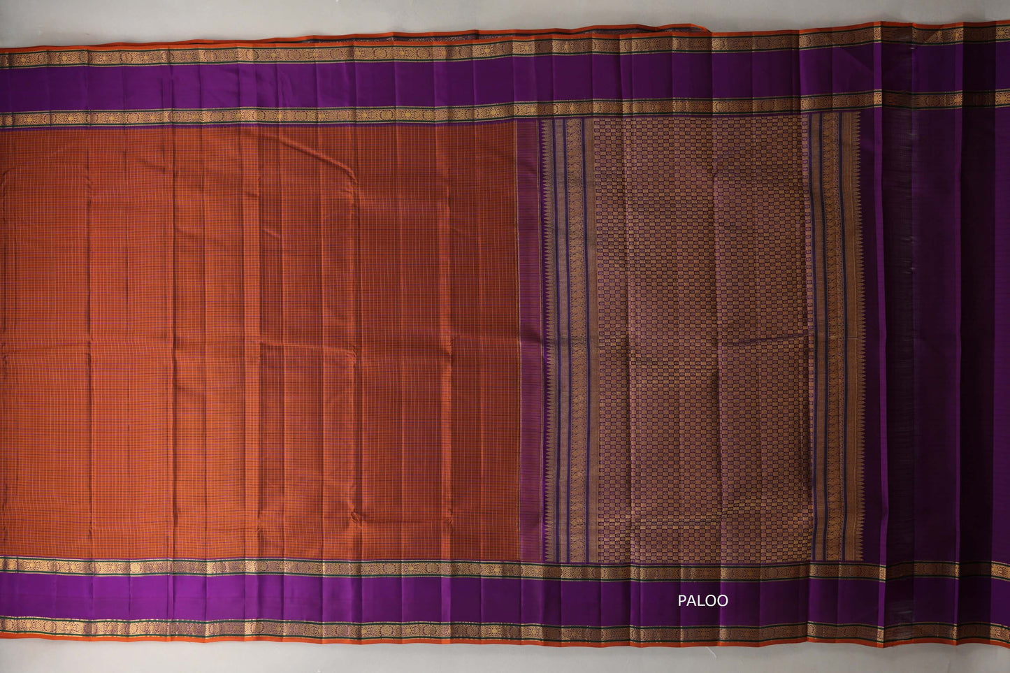 Rust Orange with purple Vintage Kanjivaram Silk Saree by Shreenivas Silkspaloo