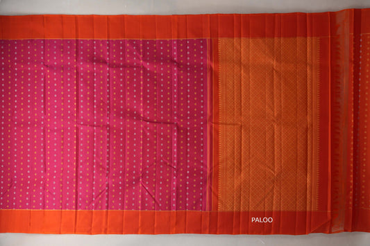 Rani pink with Bright Orange Vintage Kanjivaram Silk Saree by Shreenivas Silks paloo