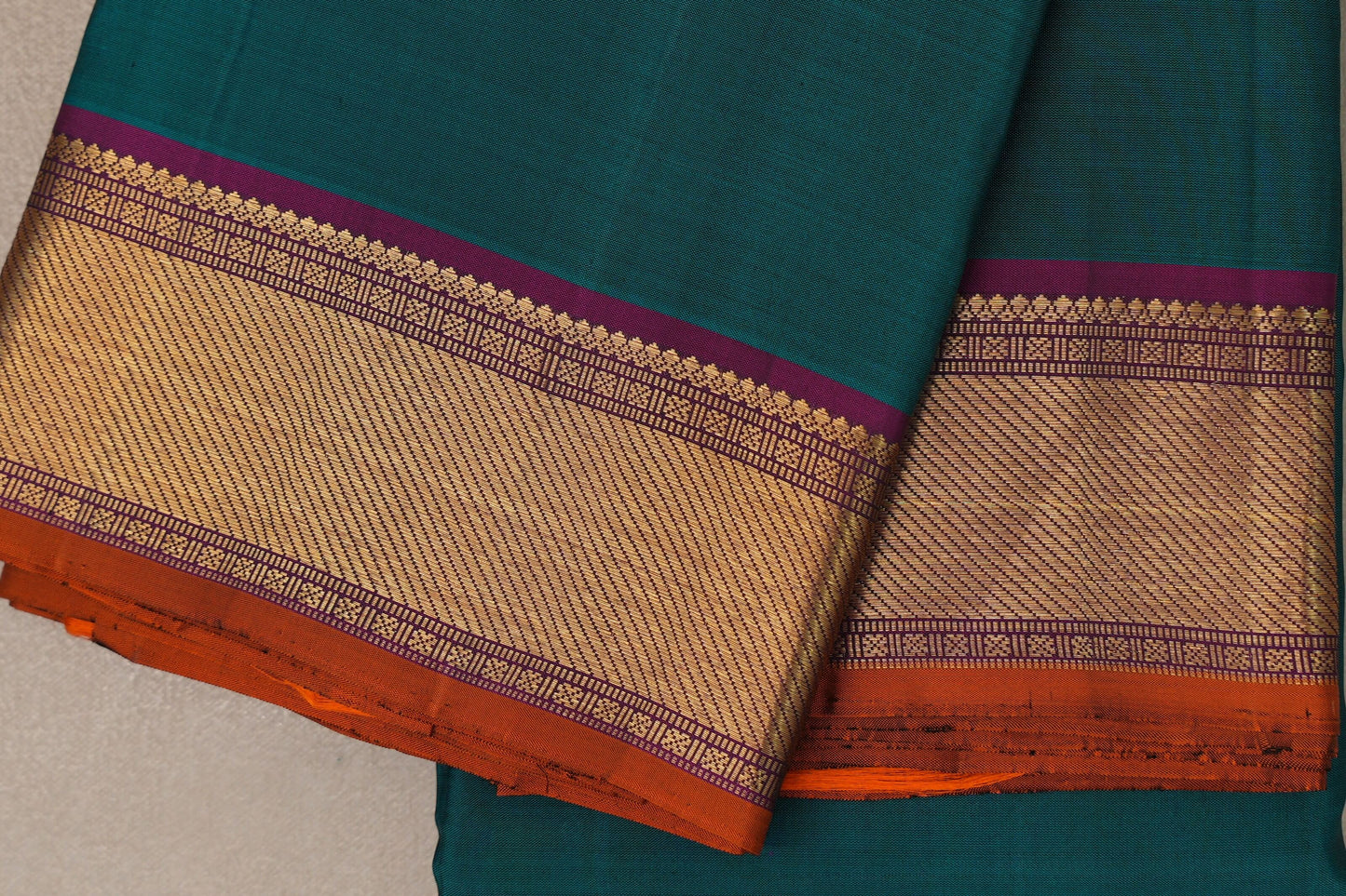 Peacock Green with deep purple border Vintage Kanjivaram Silk Saree SS9793