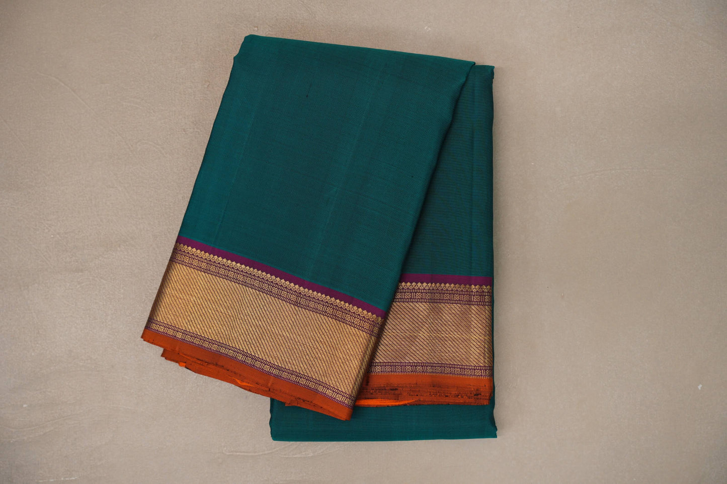 Peacock Green with deep purple border Vintage Kanjivaram Silk Saree SS9793